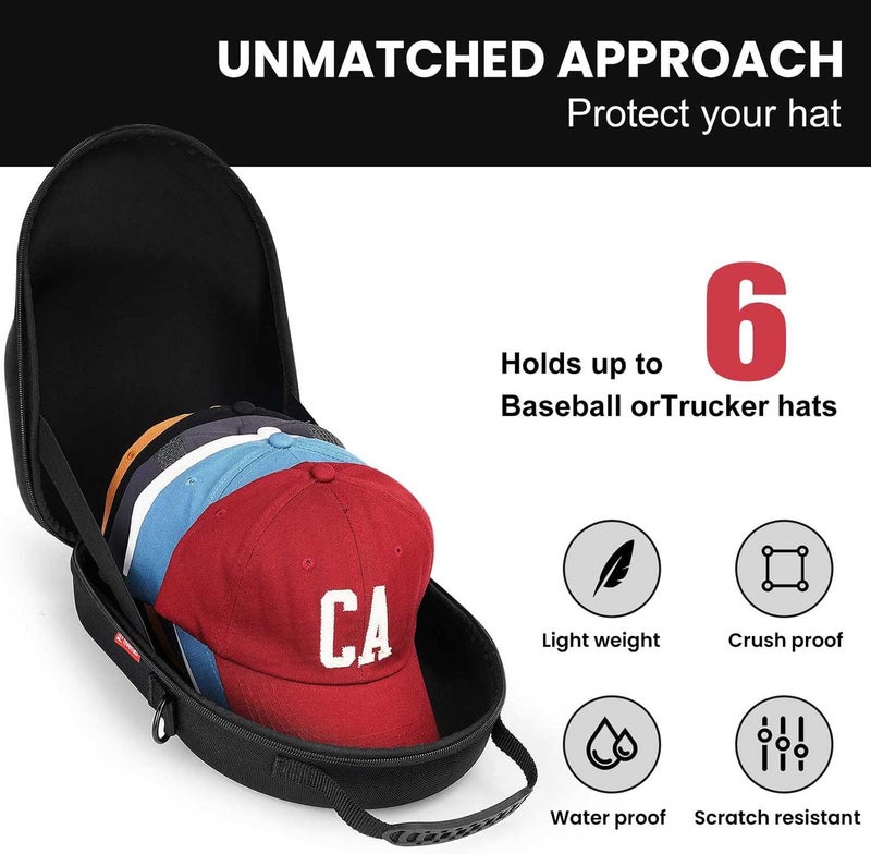 Livelab Hat Case, Hard Hat Case for Baseball Caps, Hat Storage with Carrying Handle & Shoulder Strap, Hat Organizer Protects Up to 6 Hats, Perfect for Travel & Home Storage - Black - Image 2